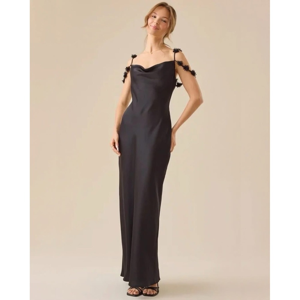 Altar'd State Black Satin Cowl Neck Floral Strap Maxi Dress Size Medium NWT